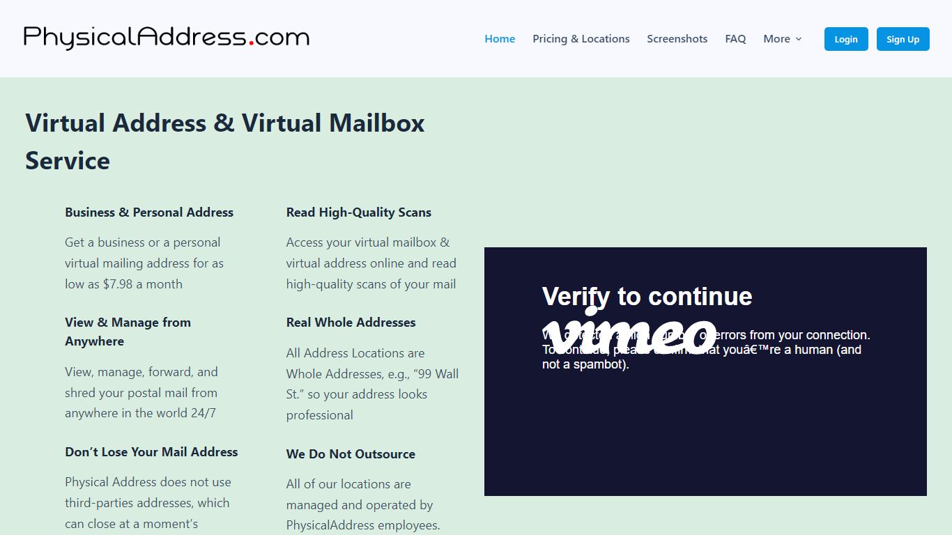 Virtual Address | Virtual Mailbox | $7.98/mo - Physical Address